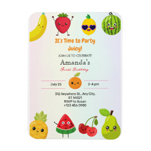 Magnet Flexible Fruits mignons Invitation d'anniversaire