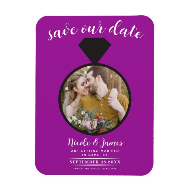 Magnet Flexible Fuchsia Mariage Ring Photo Enregistrer la date (Vertical)