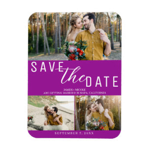 Magnet Flexible Fuchsia rose Enregistrer la date Mariage 3 photos