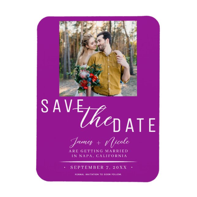 Magnet Flexible Fuchsia rose Enregistrer la date Mariage photo (Vertical)