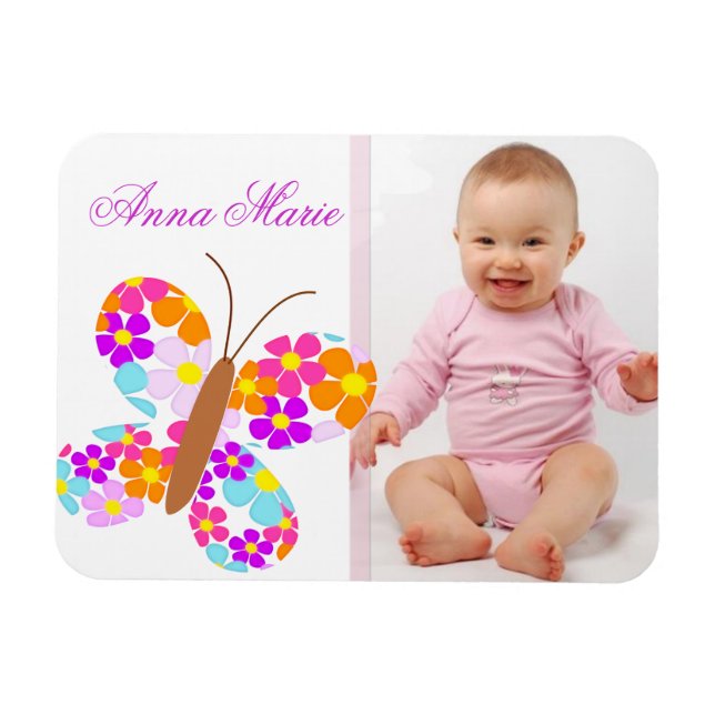 Magnet Flexible Fun "Flower Butterfly" Faire-part bébé (Horizontal)