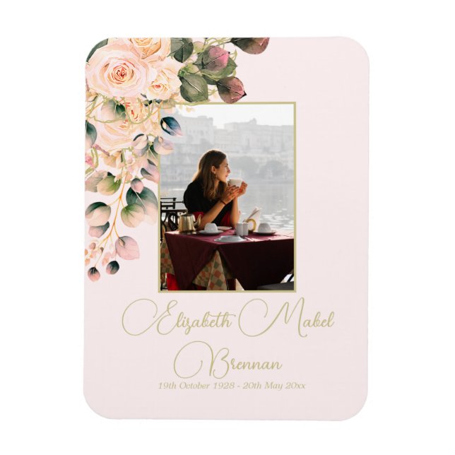 Magnet Flexible Funérailles Memorial Photo Elegant rose Rose Flora (Vertical)