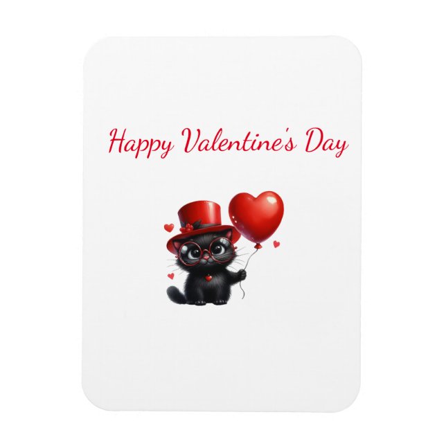 Magnet Flexible Funny Black Cat With Balloons Valentine's Day (Vertical)