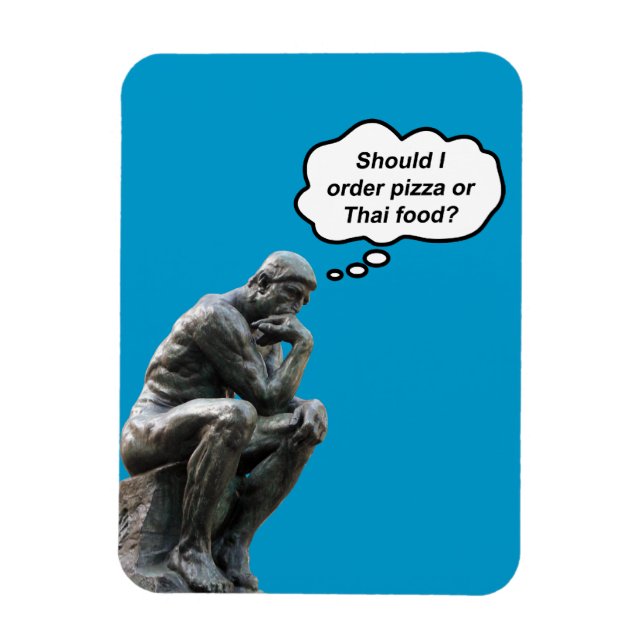 Magnet Flexible Funny Rodin Thinker Statue - Pizza ou cuisine thaï (Vertical)