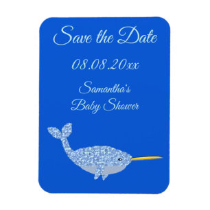 Magnet Flexible Garçon Bébé Narval Bleu Mignon Baptême Personnalis