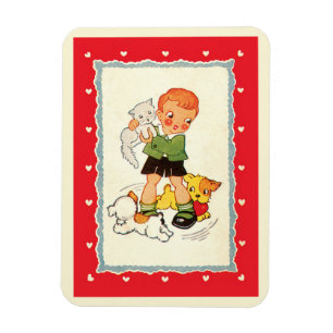 Magnet Flexible Garçon vintage sauvant un chaton de chiots de cour