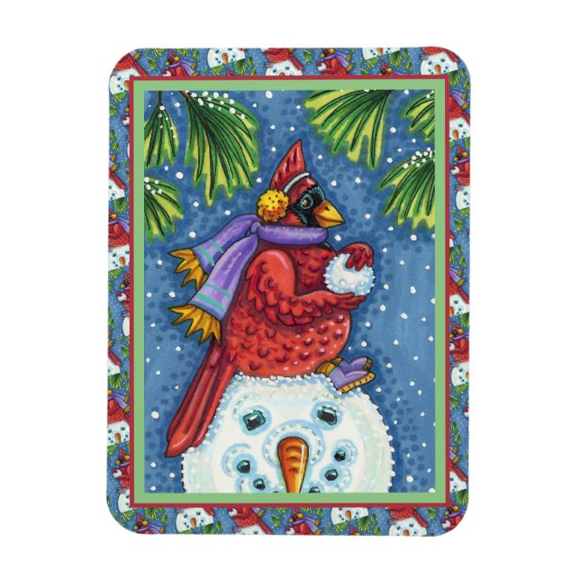 MAGNET FLEXIBLE GARDE CARDINAL SNOWMAN, CUTE NOËL REDBIRD (Vertical)