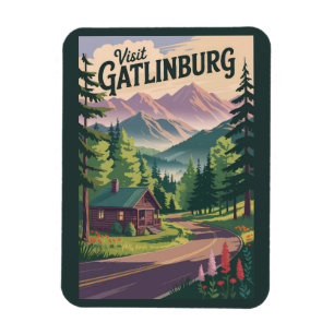 Magnet Flexible Gatlinburg Tennessee Cabine Voyage Artistique Vint