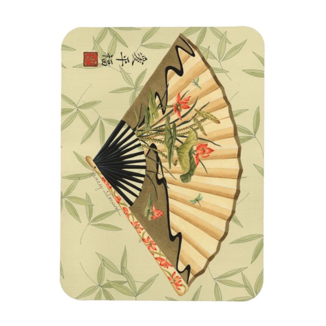 Magnet Flexible Geisha Fan avec Feuille et Floral Print (Vertical)