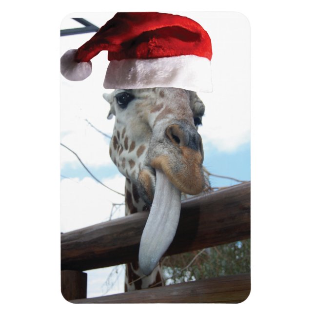 Magnet Flexible Girafe portant un Casquette du Père Noël (Vertical)