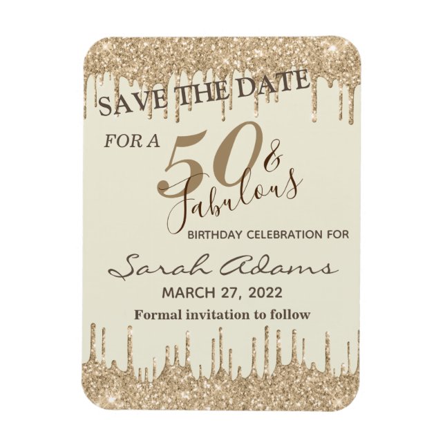 Magnet Flexible Glam Gold Brown Drip 50 Fab Anniversaire Enregistr (Vertical)