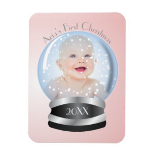 Magnet Flexible Globe des neiges Pink Girl Baby's 1st Christmas Ph