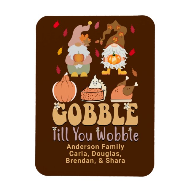 Magnet Flexible Gnomes Gobble Citation Thanksgiving Nom de famille (Vertical)