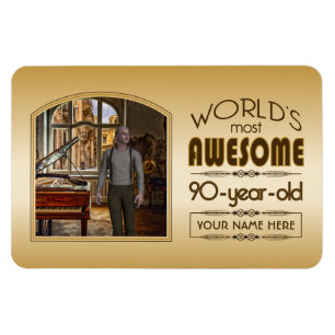 Magnet Flexible Gold 90th Birthday World's Best Custom Photo Frame