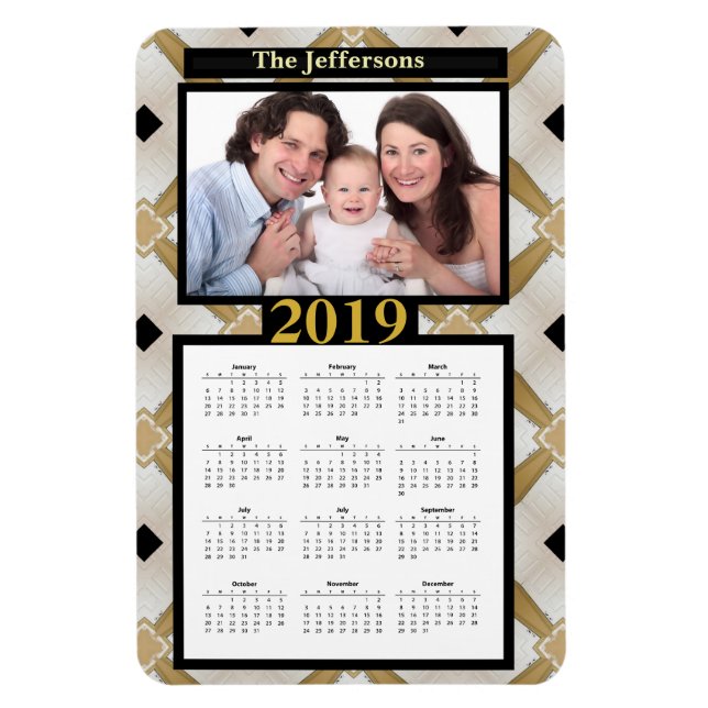 Magnet Flexible Gold Black Modern Motif Photo 2019 Calendrier (Vertical)