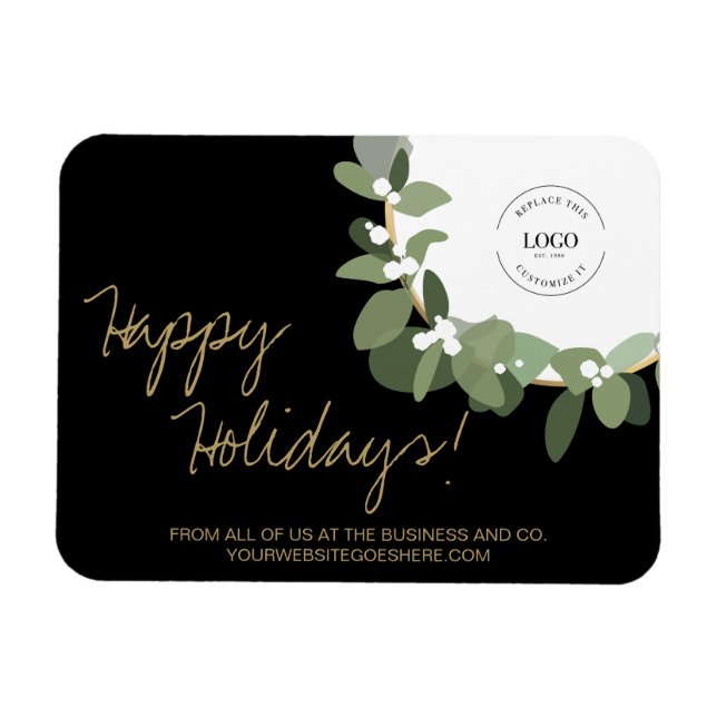 Magnet Flexible Gold Black Modern Wreath Your Logo Company (Horizontal)