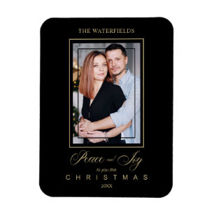 Magnet Flexible Gold Black Simple Modern Christmas Photo Family