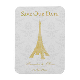 Magnet Flexible Gold Eiffel Tower Damask Enregistrer La Date Magne