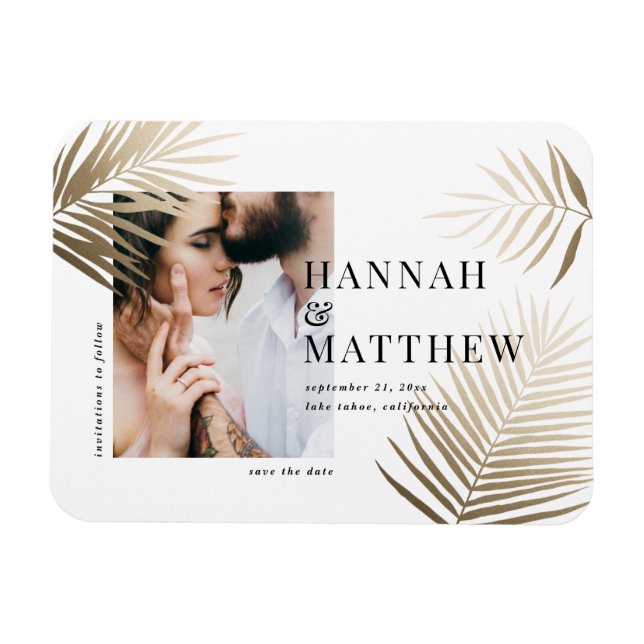 Magnet Flexible Gold feuille de palme enregistrer la date mariage  (Horizontal)