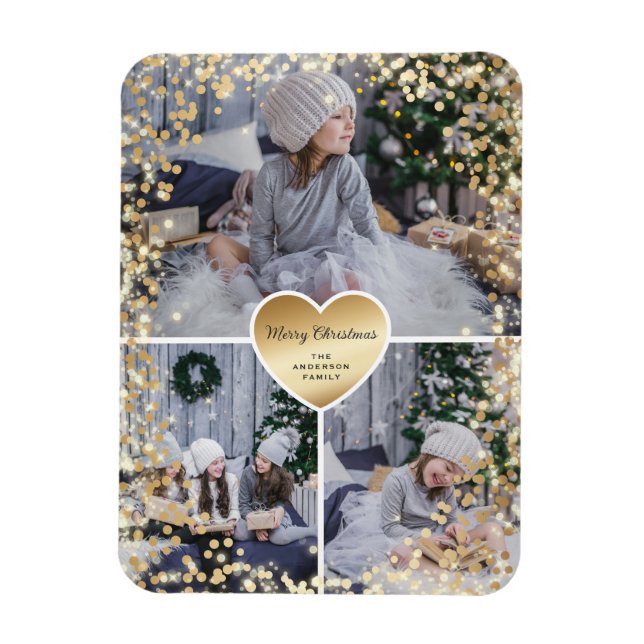 Magnet Flexible Gold Heart Sparkly Photo Joyeux Noël (Vertical)
