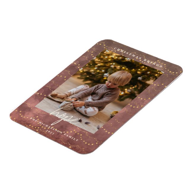 Magnet Flexible Golden Lights Christmas Photo Holiday Card (Côté Gauche)