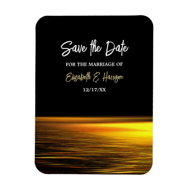 Magnet Flexible Golden Ocean, Elegant Beach Wedding Enregistrer la (Vertical)