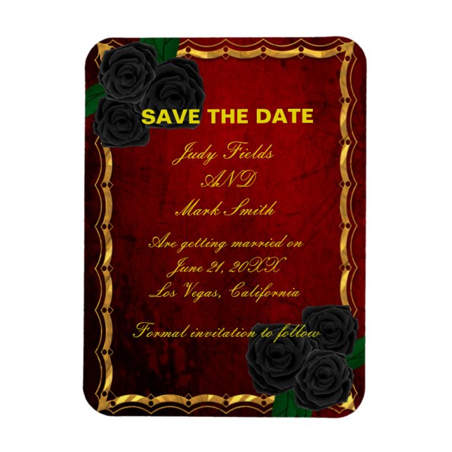 Magnet Flexible Gothique Noir Rose Sang Rouge Mariage Enregistrer  (Vertical)