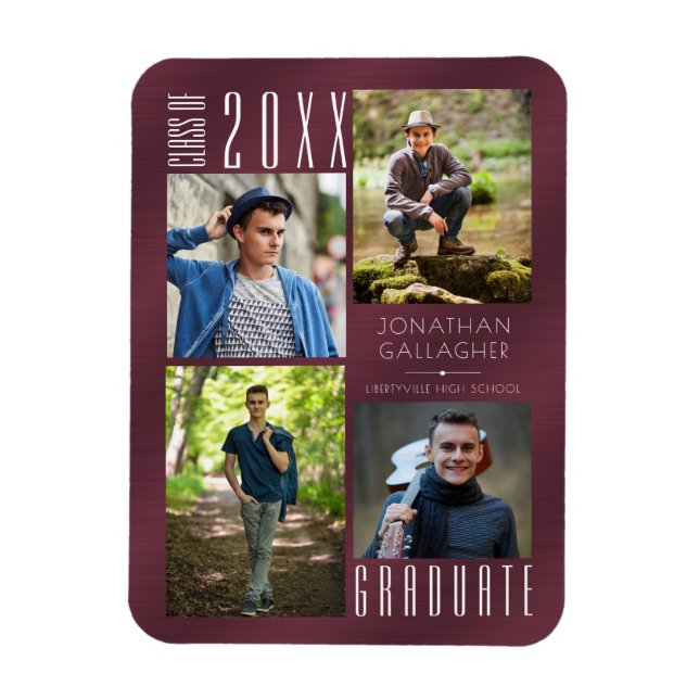 Magnet Flexible Graduation moderne Métallic Maron Photo Collage (Vertical)