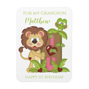 Magnet Flexible Grand-fils Premier anniversaire mignon Lion Carte 