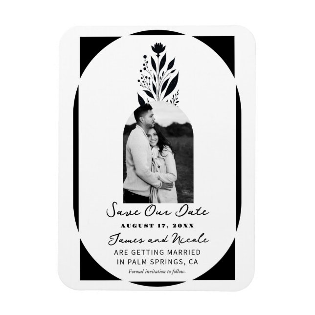 Magnet Flexible Grand floral noir & blanc moderne Enregistrer la d (Vertical)