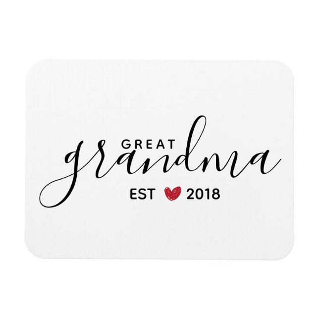 Magnet Flexible Grand-grand-mère du coeur rouge Année de fondation (Horizontal)