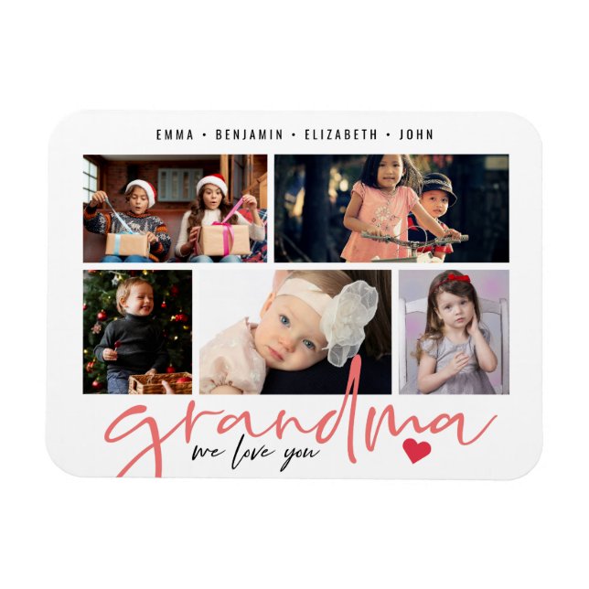 Magnet Flexible Grand-mère We Love You Modern Photo Collage (Horizontal)