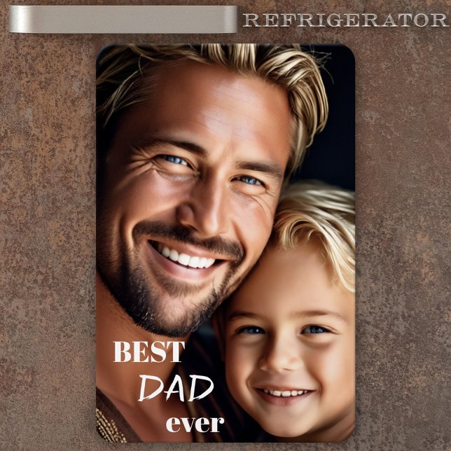 Magnet Flexible Grand Photo personnalisée Meilleur Papa Jamais Fle (Flexible magnet featuring your custom photo. With customizable "Best dad ever" texts - Father's Day)