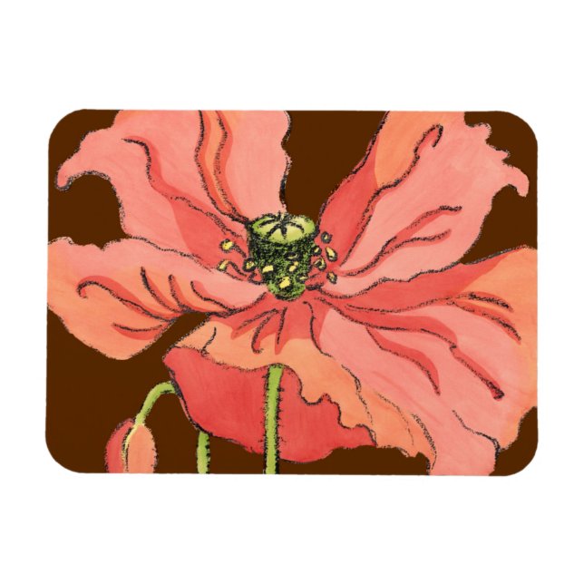 Magnet Flexible Grande Fleur rose avec Arrière - plan rouge profon (Horizontal)