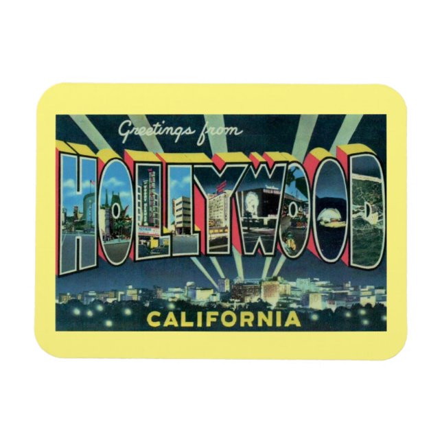 Magnet Flexible Grande lettre Salutation Hollywood Californie Vint (Horizontal)