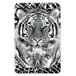 Magnet Flexible Graphique noir et blanc de tigre d'yeux bleus