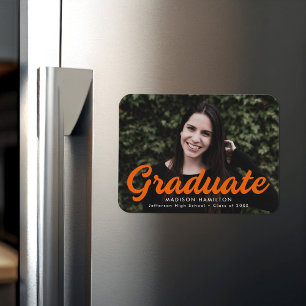 Magnet Flexible Gras Orange Script Faire-part de graduation photo