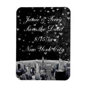 Magnet Flexible Gravure de la skyline de NYC #2 Noir avec cœur Sav