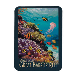 Magnet Flexible Great Barrie Reef Queensland Travel Art Vintage