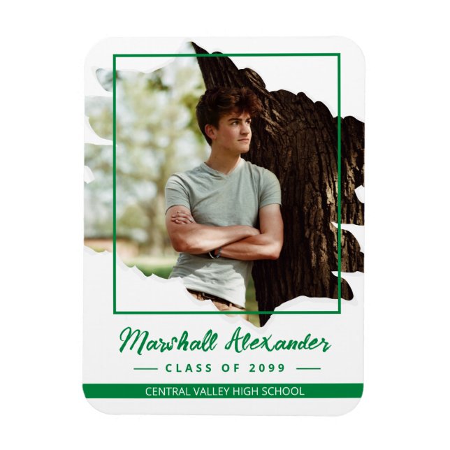 Magnet Flexible Green Edgy Abstrait Torn Photo Graduation (Vertical)