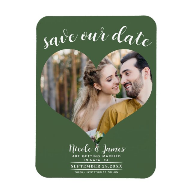 Magnet Flexible Green Heart Photo Wedding Enregistrer la date (Vertical)
