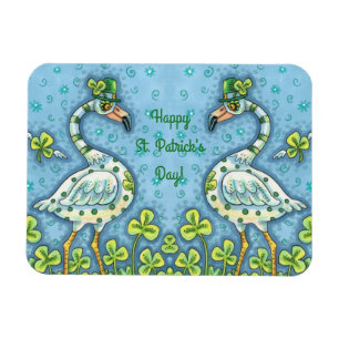 MAGNET FLEXIBLE GREEN POLKA DOT FLAMINGOS, FUNNY ST. PATRICK'S DAY