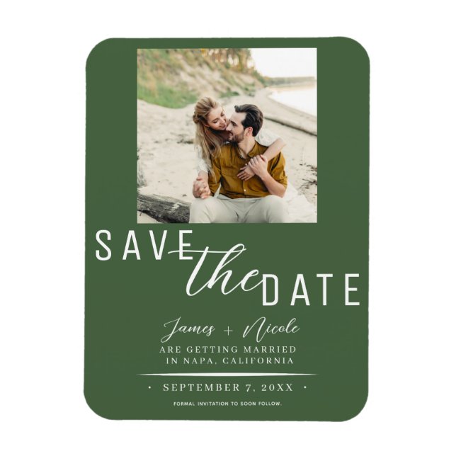 Magnet Flexible Green Save the Date Photo Mariage (Vertical)