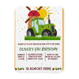 Magnet Flexible Green Tractor Boys Thème Anniversaire Fête