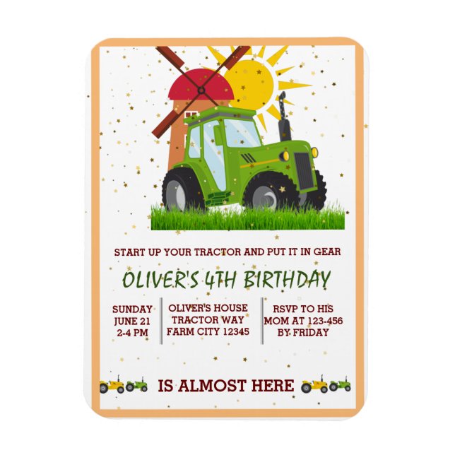 Magnet Flexible Green Tractor Garçons Thème Anniversaire Fête Magn (Vertical)