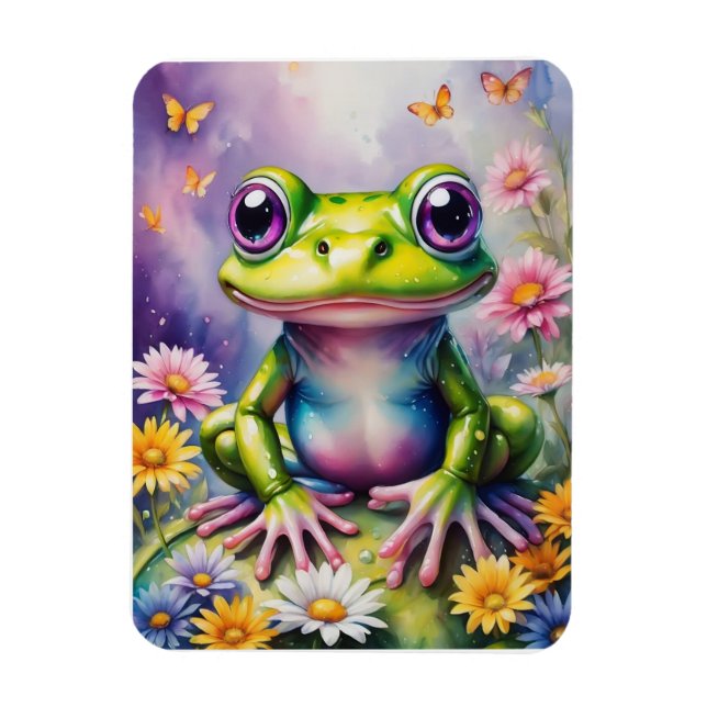 Magnet Flexible Grenouille Avec Art numérique Fleur (Vertical)