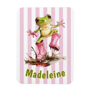 Magnet Flexible Grenouille mignonne en bottes de pluie roses monog