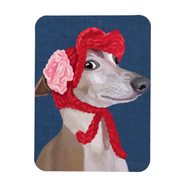 Magnet Flexible Greyhound avec Casquette en laine rouge (Vertical)