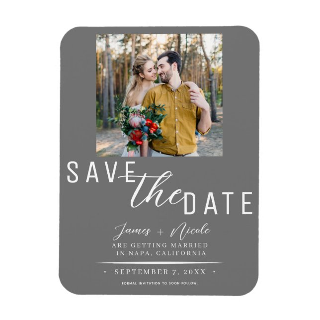 Magnet Flexible Gris et blanc Enregistrer la date Mariage photo (Vertical)