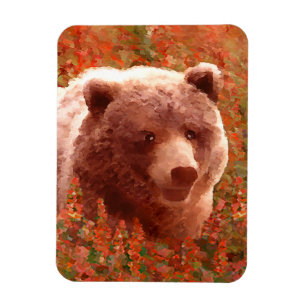 Magnet Flexible Grizzly Bear Cub dans Fireweed Peinture Art de la